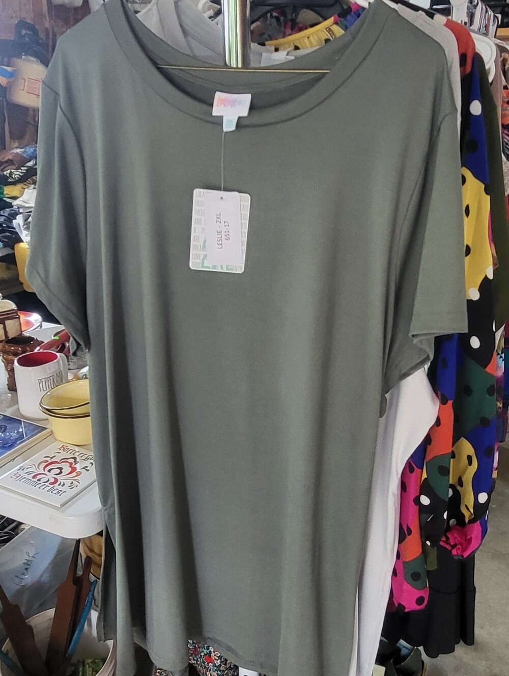 Lularoe Leslie- Relaxed Olive Green Women's Short Sleeve Top. NWOT